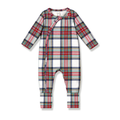 Plaid Baby Christmas Zipper Romper With Convertible Cuffs