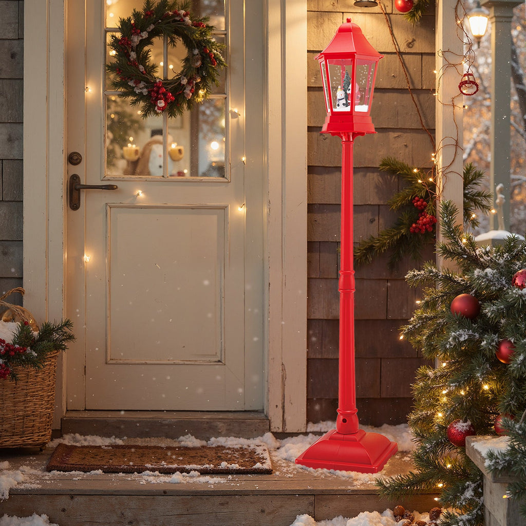 5.3 Feet Musical Christmas Street Lamp with Blowing Snow and LED Lights-Red