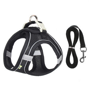 Adjustable Reflective Breathable Mesh Pet Harness for Cats and Dogs with Leash for Outdoor Use
