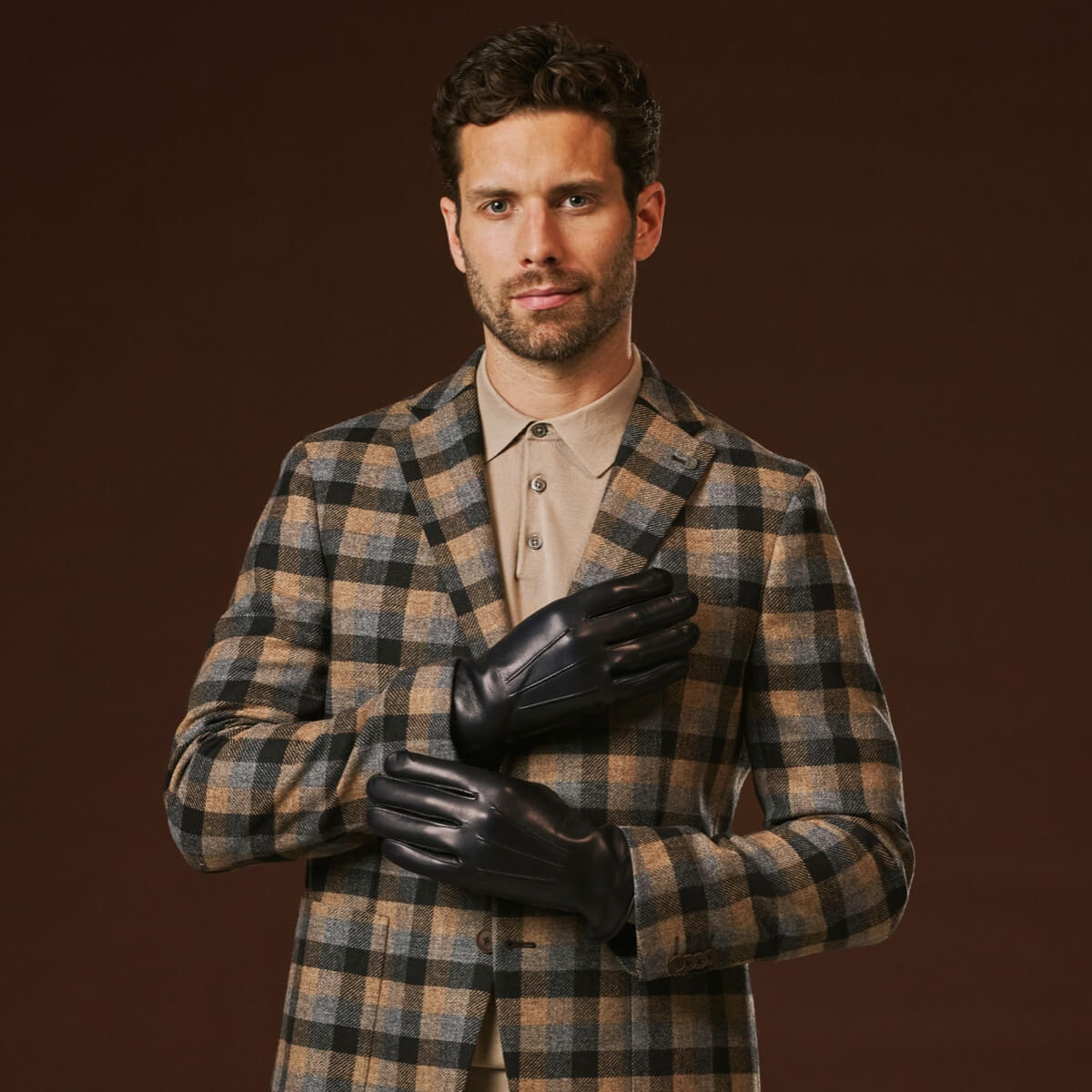 Giovanni (navy blue) - Classic Italian lambskin leather gloves with cashmere lining