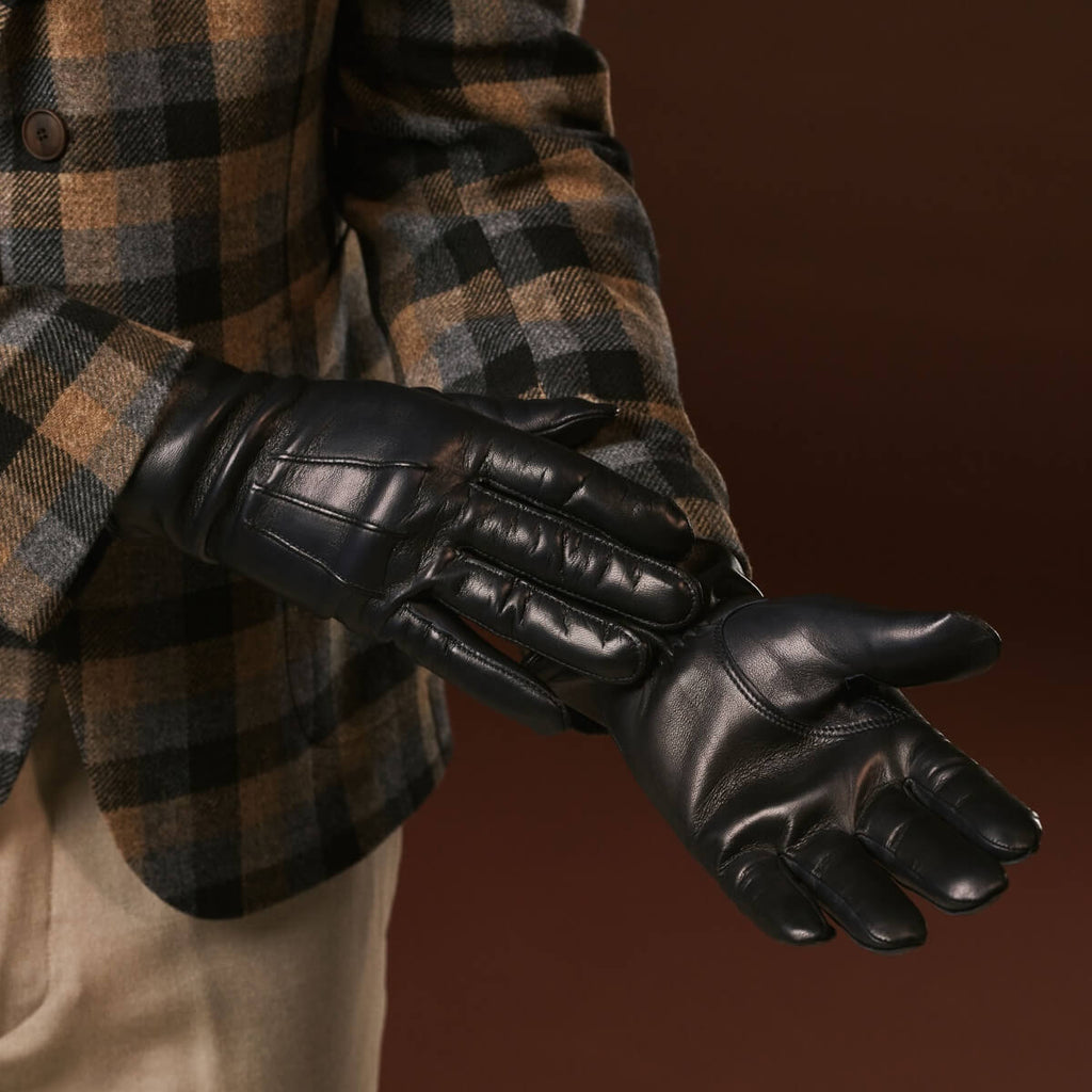 Giovanni (navy blue) - Classic Italian lambskin leather gloves with cashmere lining