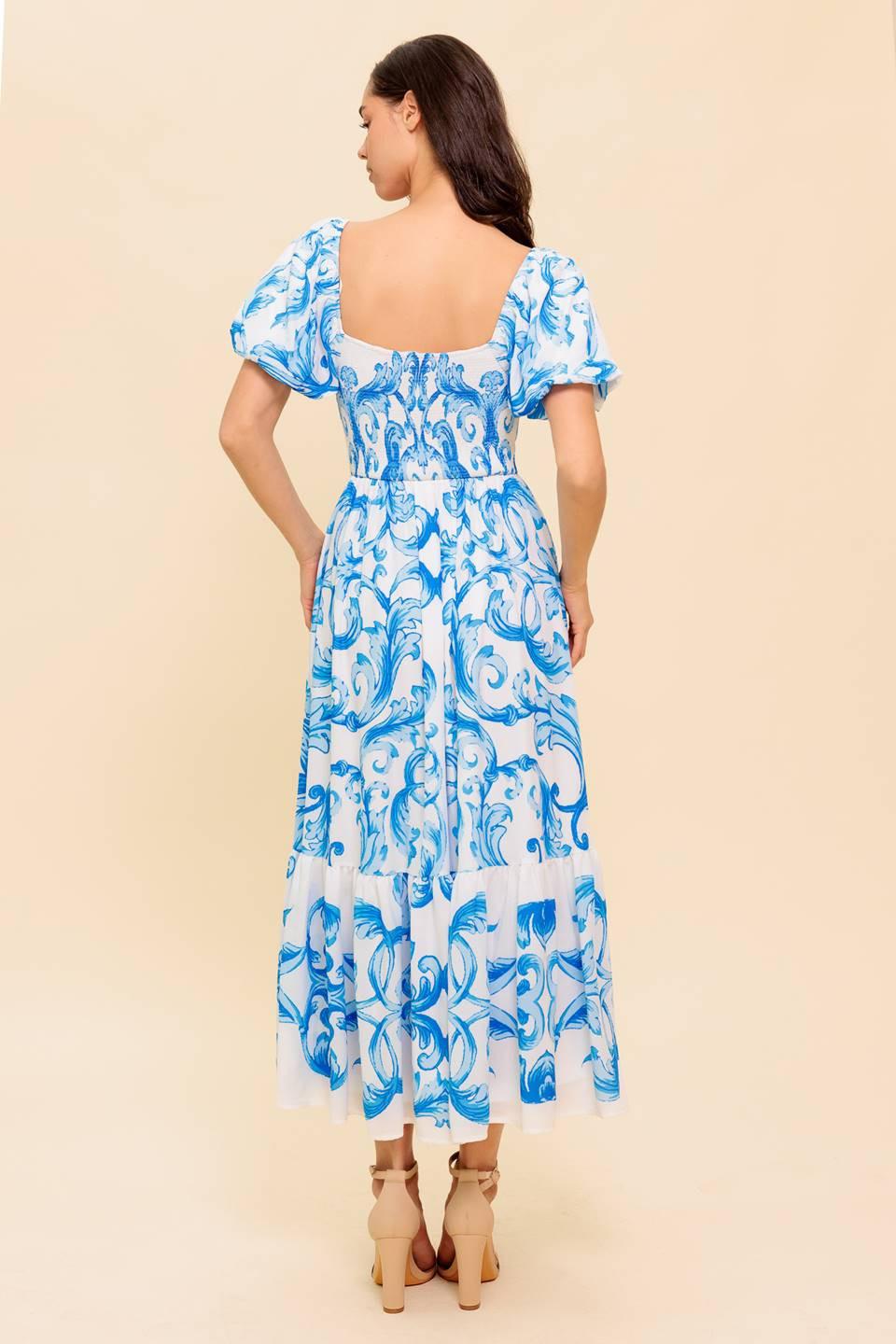 A WORK OF ART BLUE WOVEN MIDI DRESS