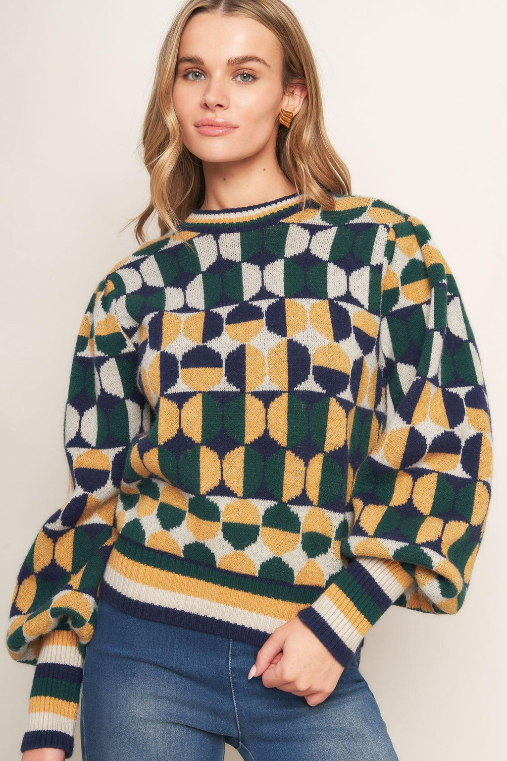 CHEER YOU ON JACQUARD SWEATER TOP