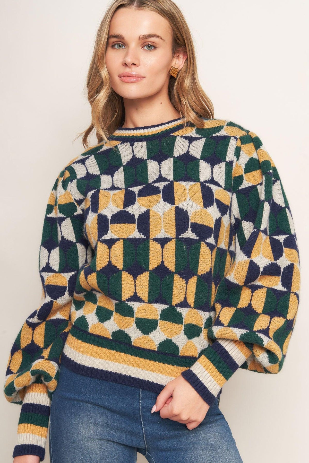 CHEER YOU ON JACQUARD SWEATER TOP