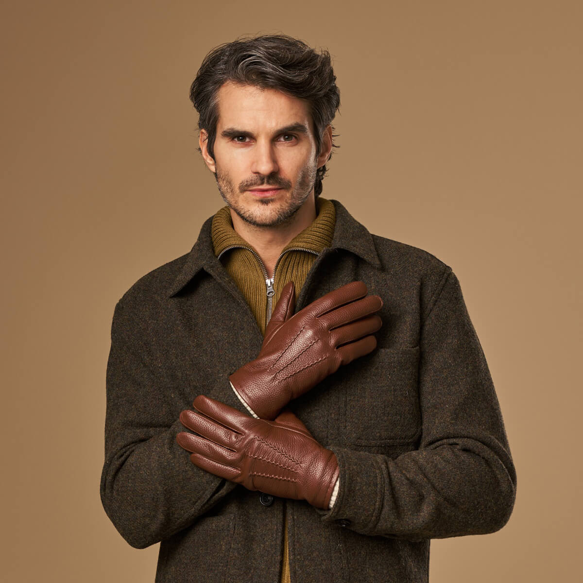 Noah (brown) – Luxurious deerskin leather gloves with warm wool lining